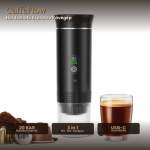 CaffeFlow Pro – Hordozható Espresso Kávégép (20 Bar · Type-C · 3-in-1)